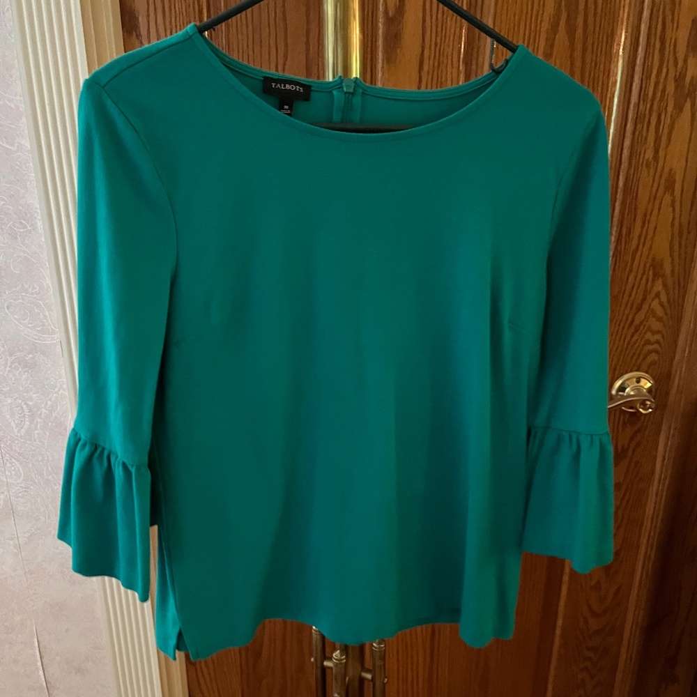 Talbots Teal Bell-Sleeve Cotton Knit Top